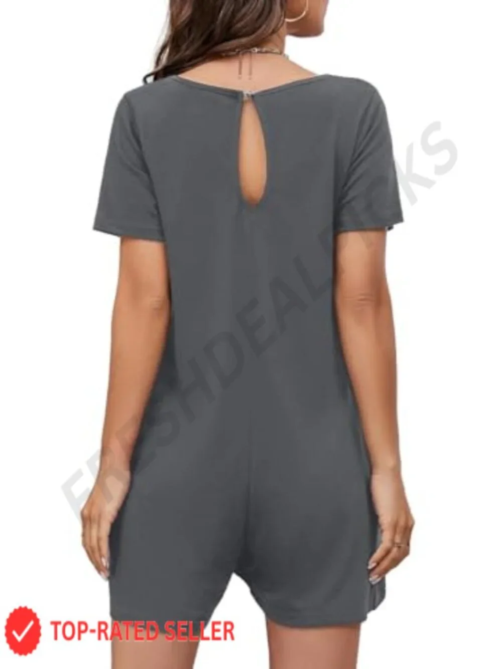 Women's Casual Romper Jumpsuit Short Sleeve V Neck Loose Fit with Pockets
